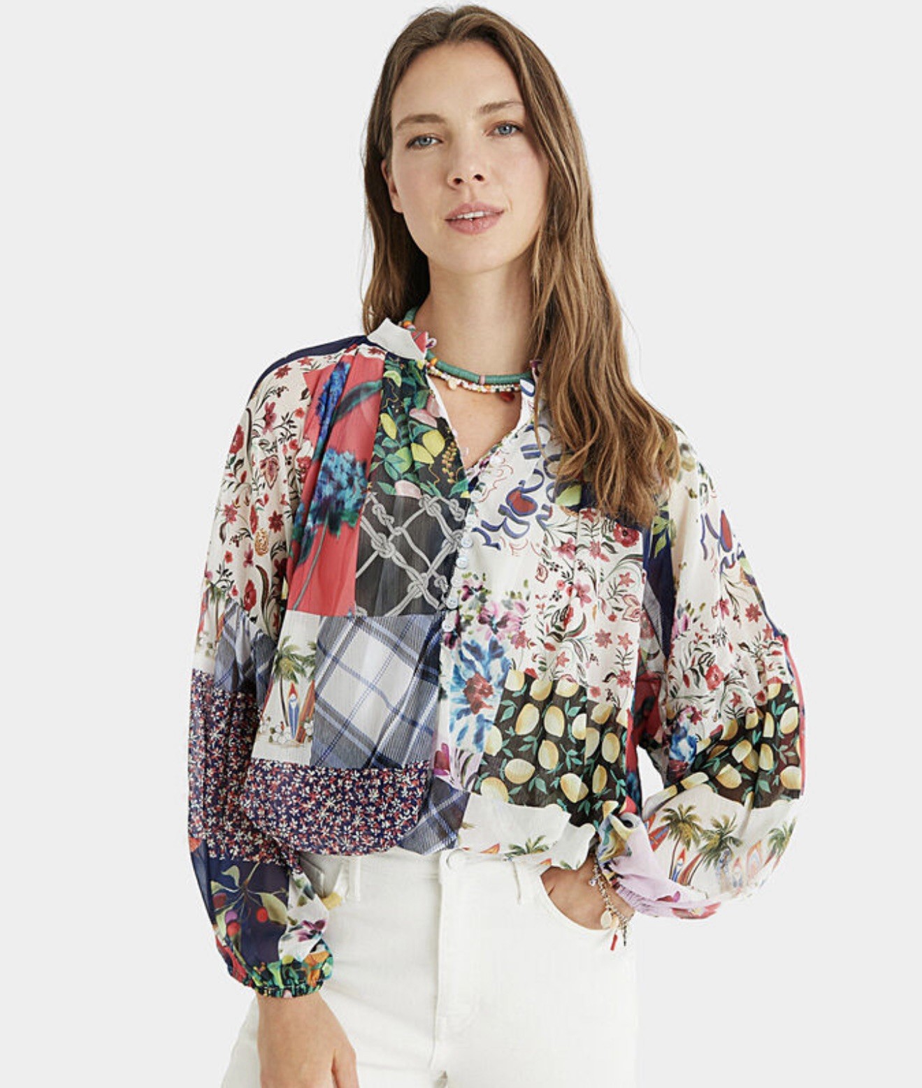 Desigual Boho Tulle Patchwork Cropped Oversized B… - image 1