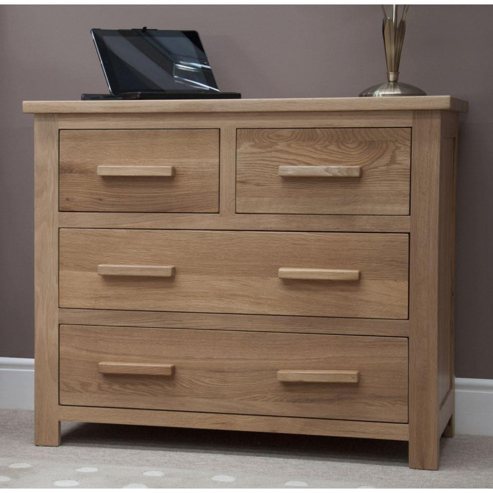 Solid Oak 2 over 2 Chest of Drawers, Opus Oak Lacquer Finish Bedroom Furniture
