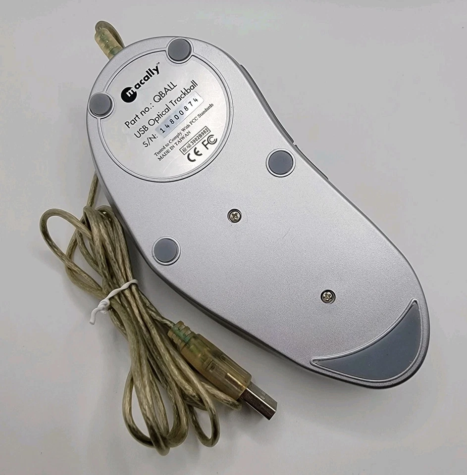 Vtg Macally Qball Mouse Silver Optical Trackball Wired USB Mac Apple Tested - Image 4 of 4