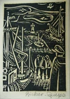 Hinrikus Bicker-Riepe Original Woodblock Print “In Harbour” 16x11cm To-11544