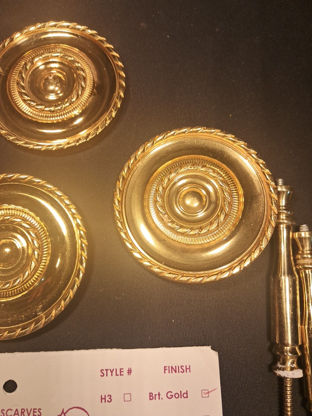 5  Vintage Brass Medallion Round Curtain Tie Backs 3 3/8” long 3" Diameter