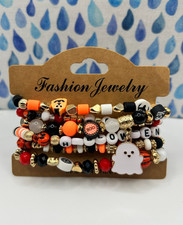 Halloween Fashion Jewelry 5-Pc Beaded Stretch Bracelet Stack BOO Skull