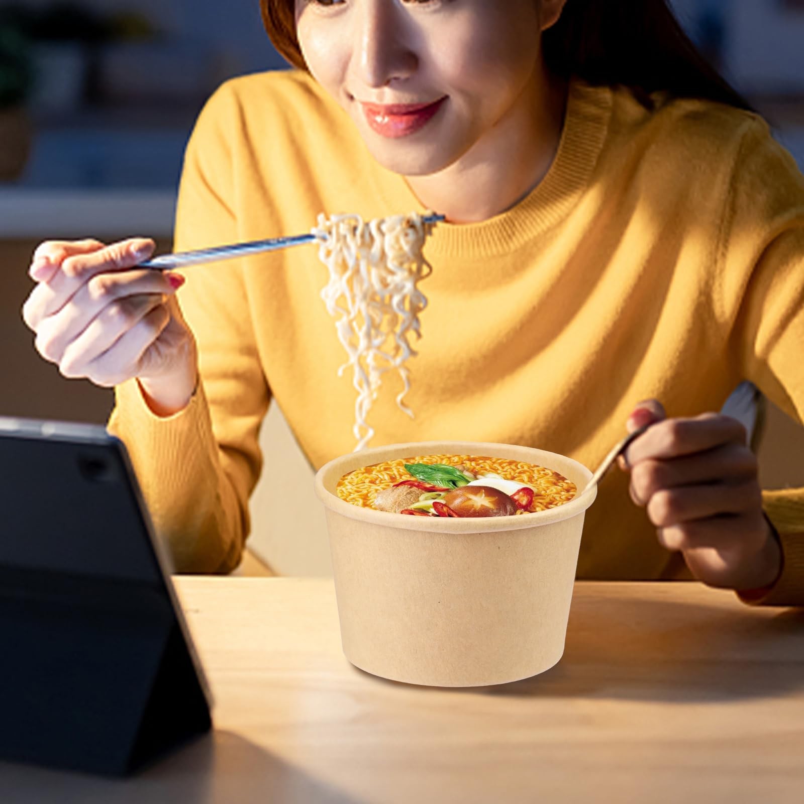 Wuadua 8 oz 75 Pack Paper Soup Containers with lids, Disposable Kraft Food Cups,