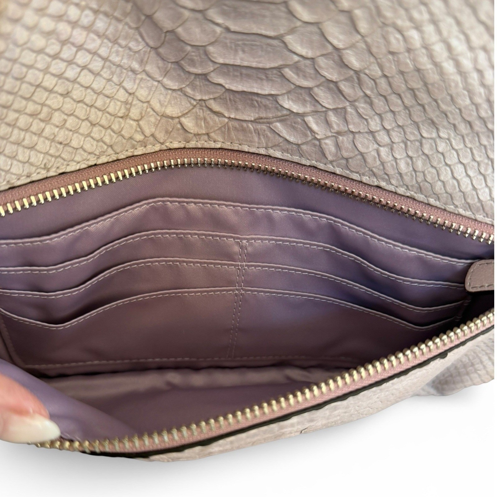 Coach Blush Python Embossed Leather Fold Over Clu… - image 7