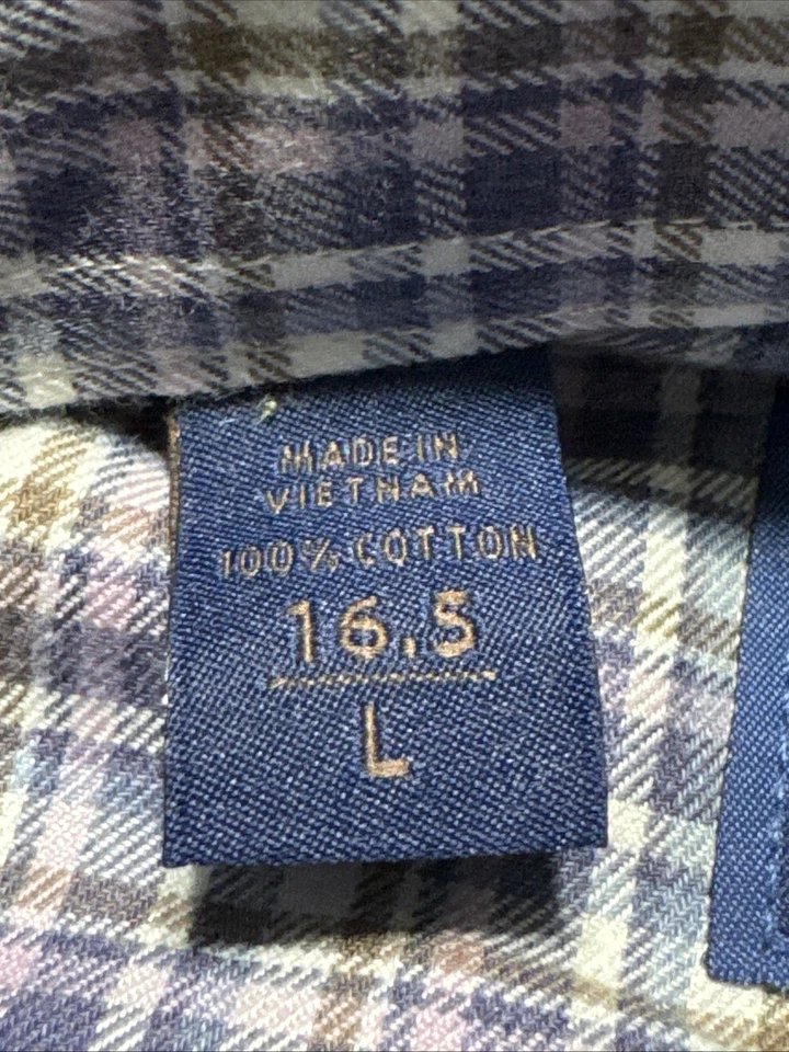 David Donahue Fusion Shirt Mens L 16.5 Purple Plaid Long Sleeve Dress - Image 4 of 4