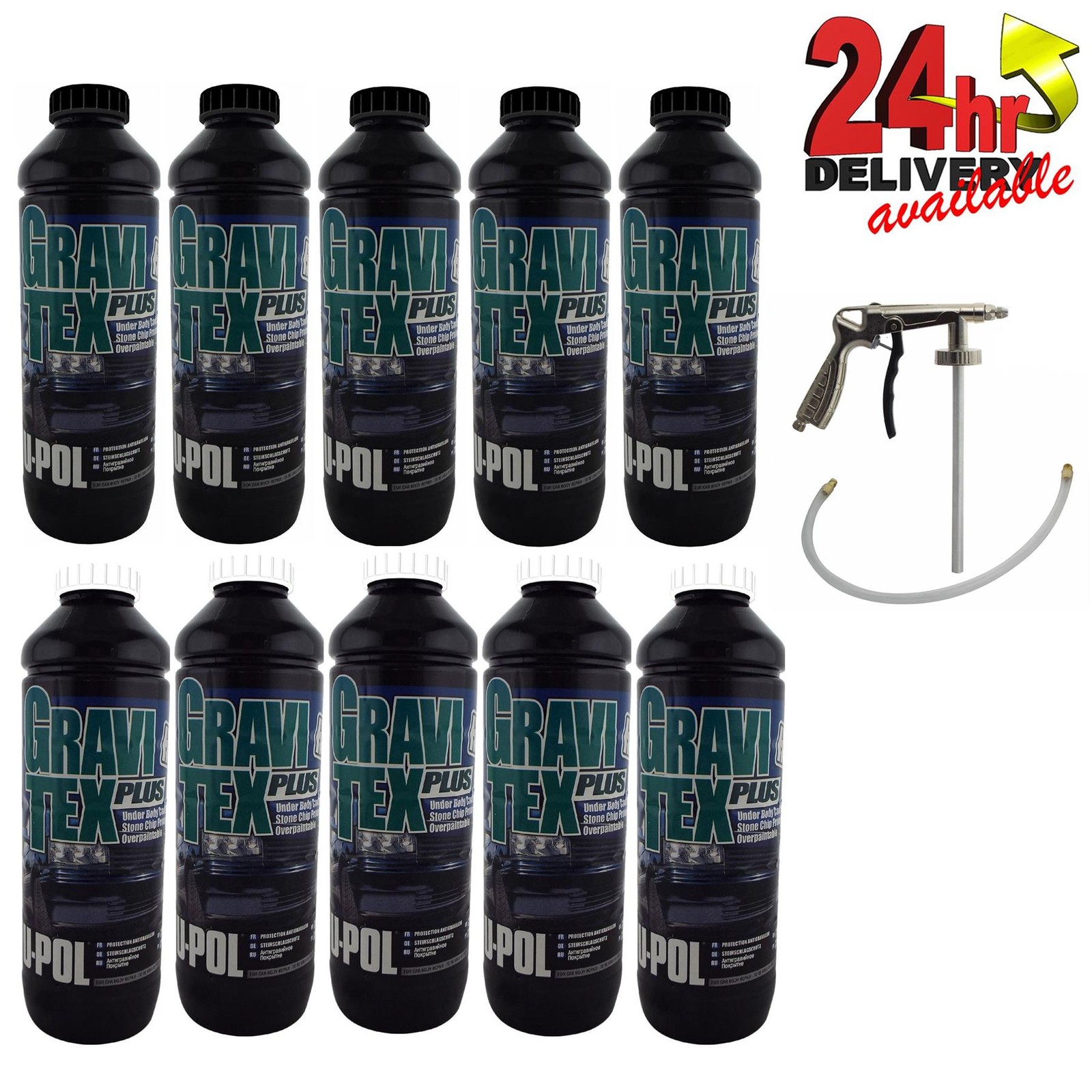 Upol GRAVITEX Stone Chip Overpaintable 10 Litre (5x black 5x white) U-Pol + gun