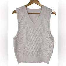 Chunky White Cable Knit Women’s Pullover Sweater Vest Size M