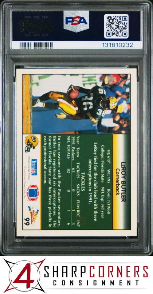1992 PACIFIC #99 LeROY BUTLER PACKERS HOF POP 1 PSA 10 - Image 2 of 3