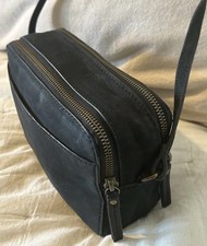 Fat Face Black Leather Double Compartment Crossbody Bag