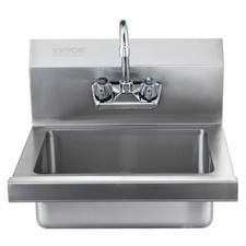 Space-Saving Wall-Mount Hand Sink 17x13in, NSF Stainless Steel w/ Faucet for Bar