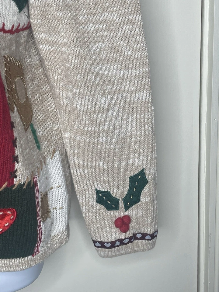 Cárdigan Suéter KIK IT Talla Mediana Navidad Muñeco de Nieve Pan de Jengibre Acebo Foto 3 de 4