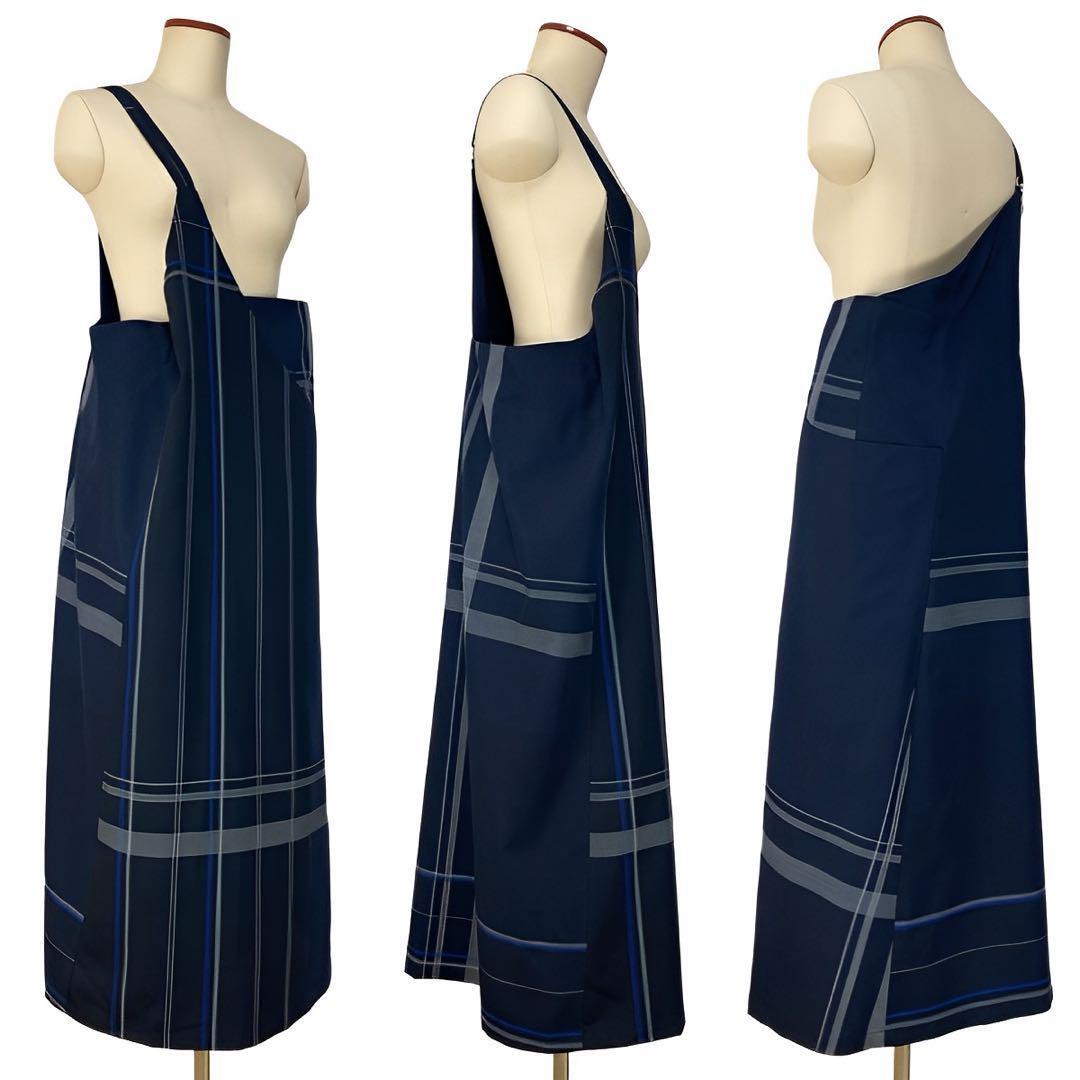 Y's Gabardine Check Asymmetric Apron Dress 2021AW Size 1