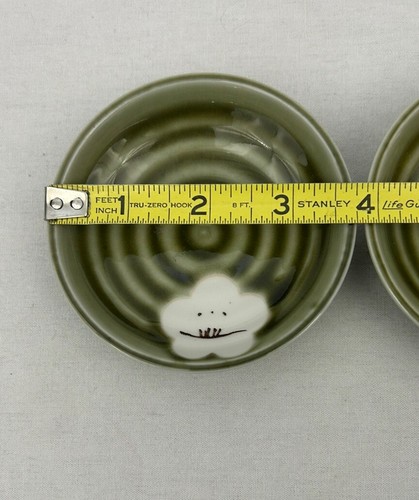 SET of 4 Japanese Soy Sauce Sushi Dipping Bowl Green Cream Flowers Made in Japan - Picture 16 of 17