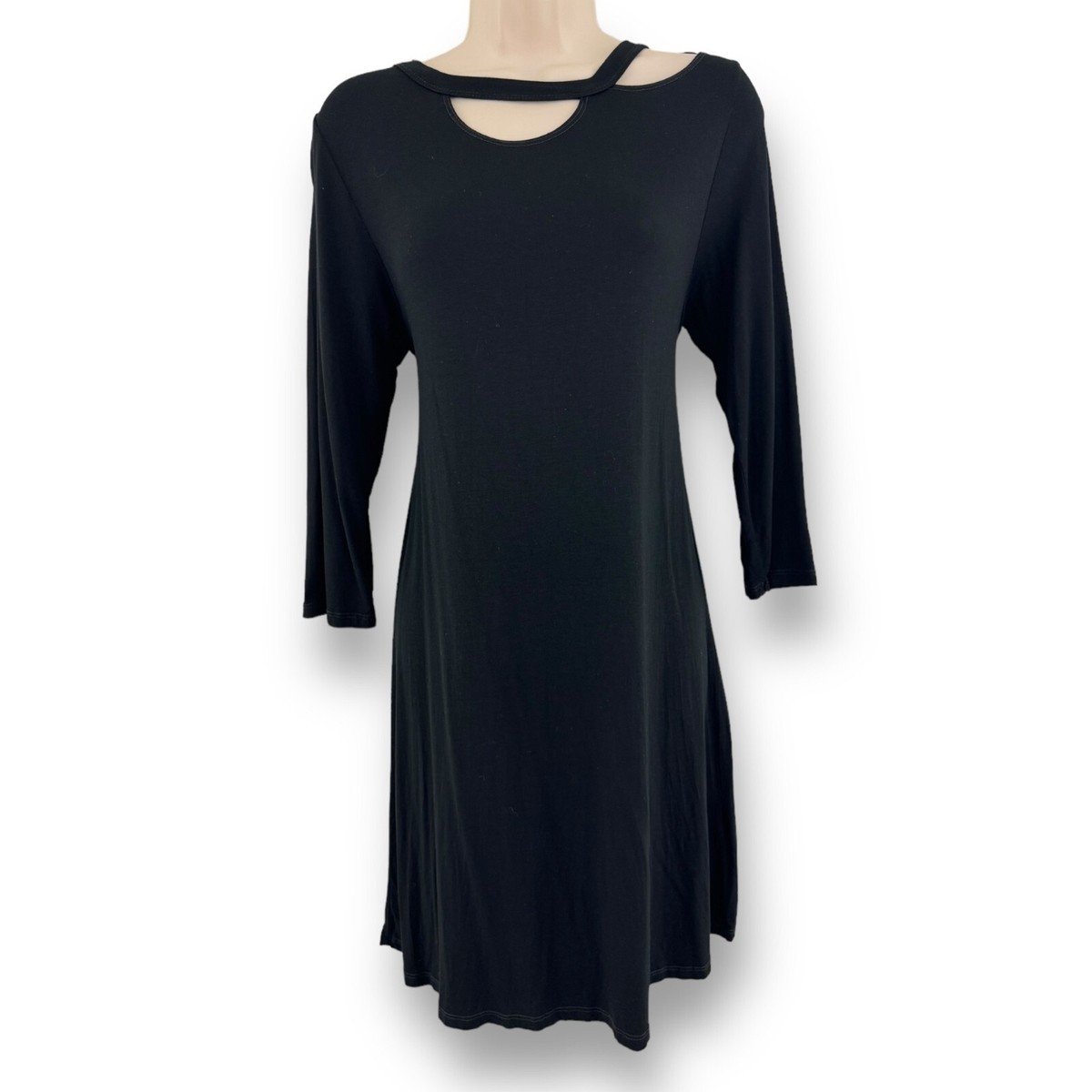evening shift dress Long-Sleeved Midi Dress with Flared Skirt in Plain Navy Silk main image 0