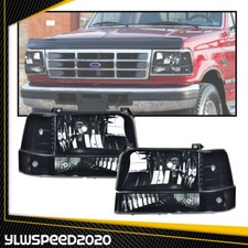 Smoke Headlights Headlamps Fit For 1992 1993 1994 1995 1996 Ford F150 F250 F350