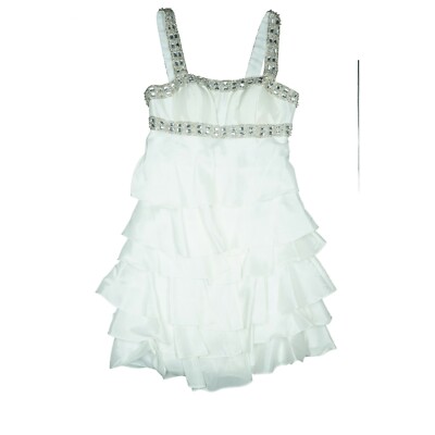 Unique Abend Cocktail Party Brautjungfern Kleid 36 Strasssteine Perlen Weiß NEU
