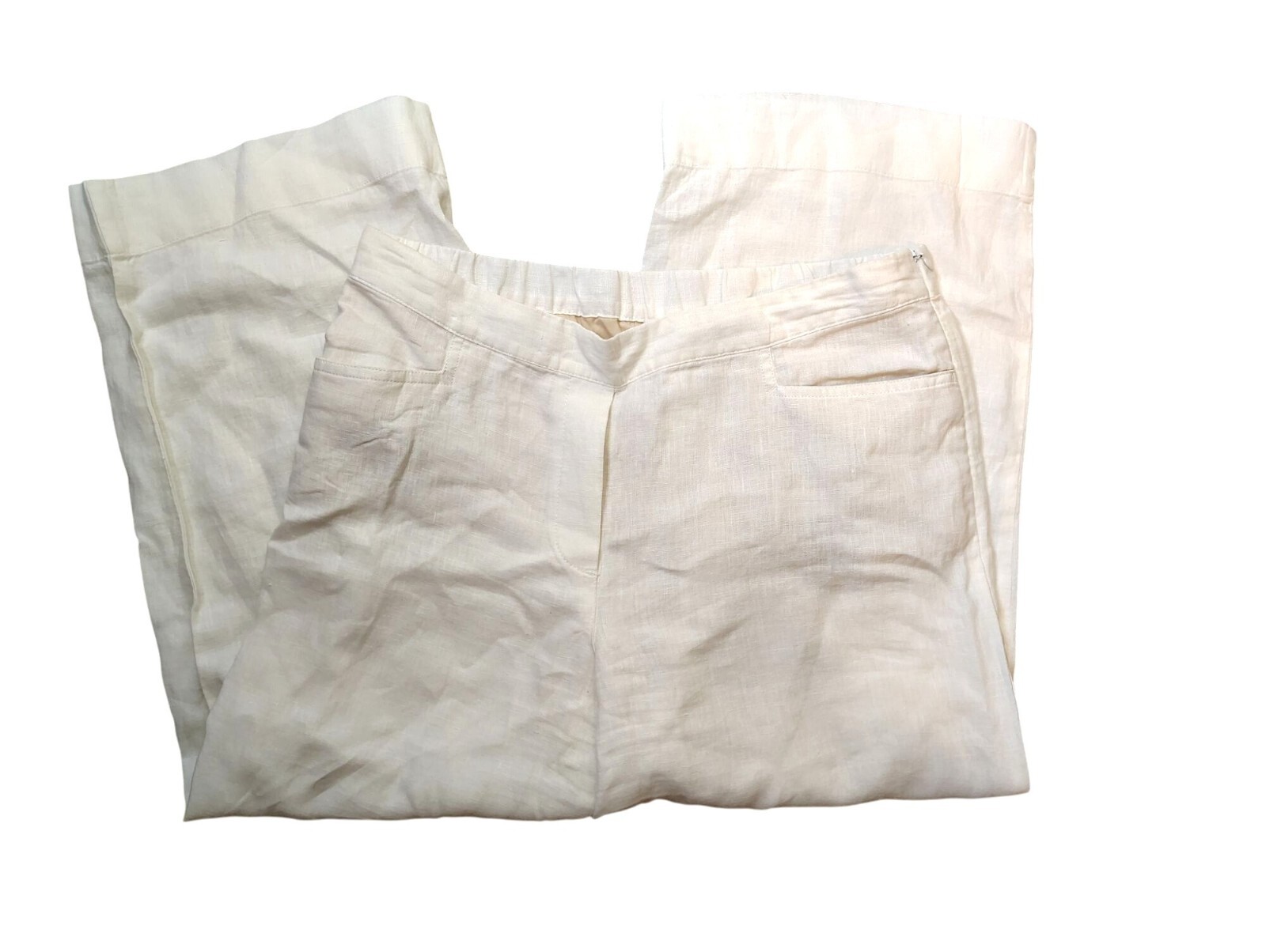 J. Jill Love Linen Size Medium White Capri Cropped Wide Leg Pants, Pockets