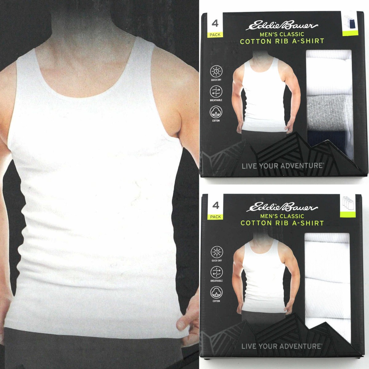 Eddie Bauer Tank Top RIB A-Shirt Ribbed 4-Pack S,M,L,XL | eBay
