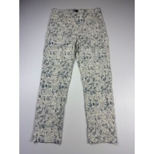 Mario Serrani White Blue Floral Print Pants with Decorative Rivets S