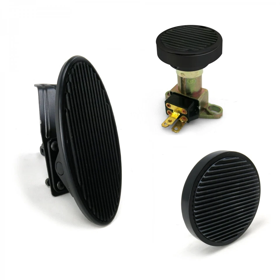 Pedal de gas ovalado de montaje en piso, pastilla de freno redonda y pastilla de atenuación Billet negro Foto 2 de 4