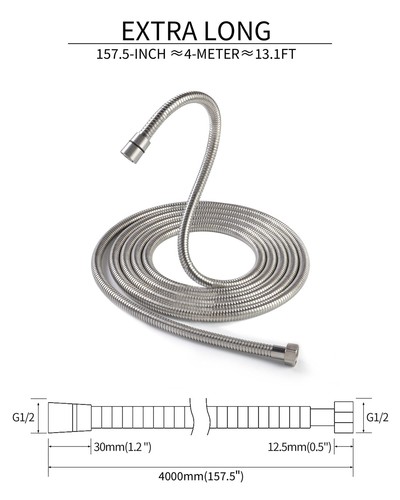 PHASAT Shower Hose,157 Inches Extra Long Shower Hose Replacement,304 Stainles... - Picture 2 of 9