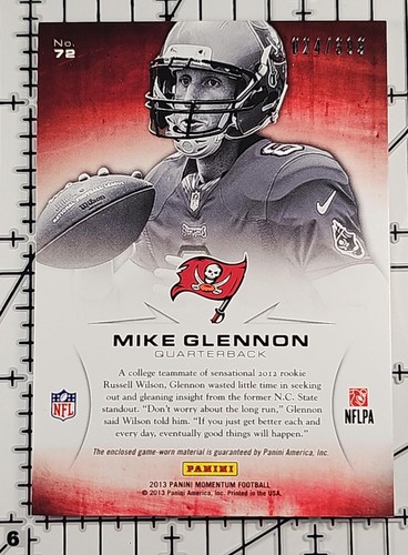 MIKE GLENNON 2013 Momentum RC Rookie Initiation Game-Used Jersey #72 24/399 - Picture 2 of 2