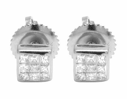 14K Weißgold unsichtbare Prinzessin quadratische echte Diamant Ohrstecker 0,25ct 4mm - Bild 1 von 6