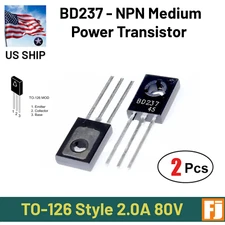 2 Pcs - BD237 NPN Transistor | TO-126 | 2 Amp 80 Volts | US Ship