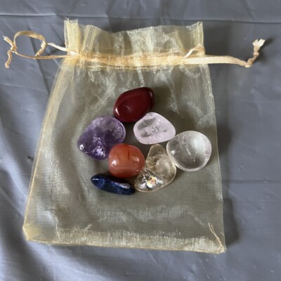 7 Chakra Tumbled Stones Set with Yellow Organza Bag