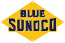 YELLOW BLUE SUNOCO 13" WIDE HEAVY DUTY USA METAL GAS STATION ADVERTISING SIGN