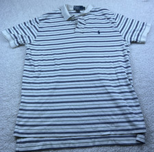 Polo by Ralph Lauren Mens L White Blue Stripes Short Sleeve
