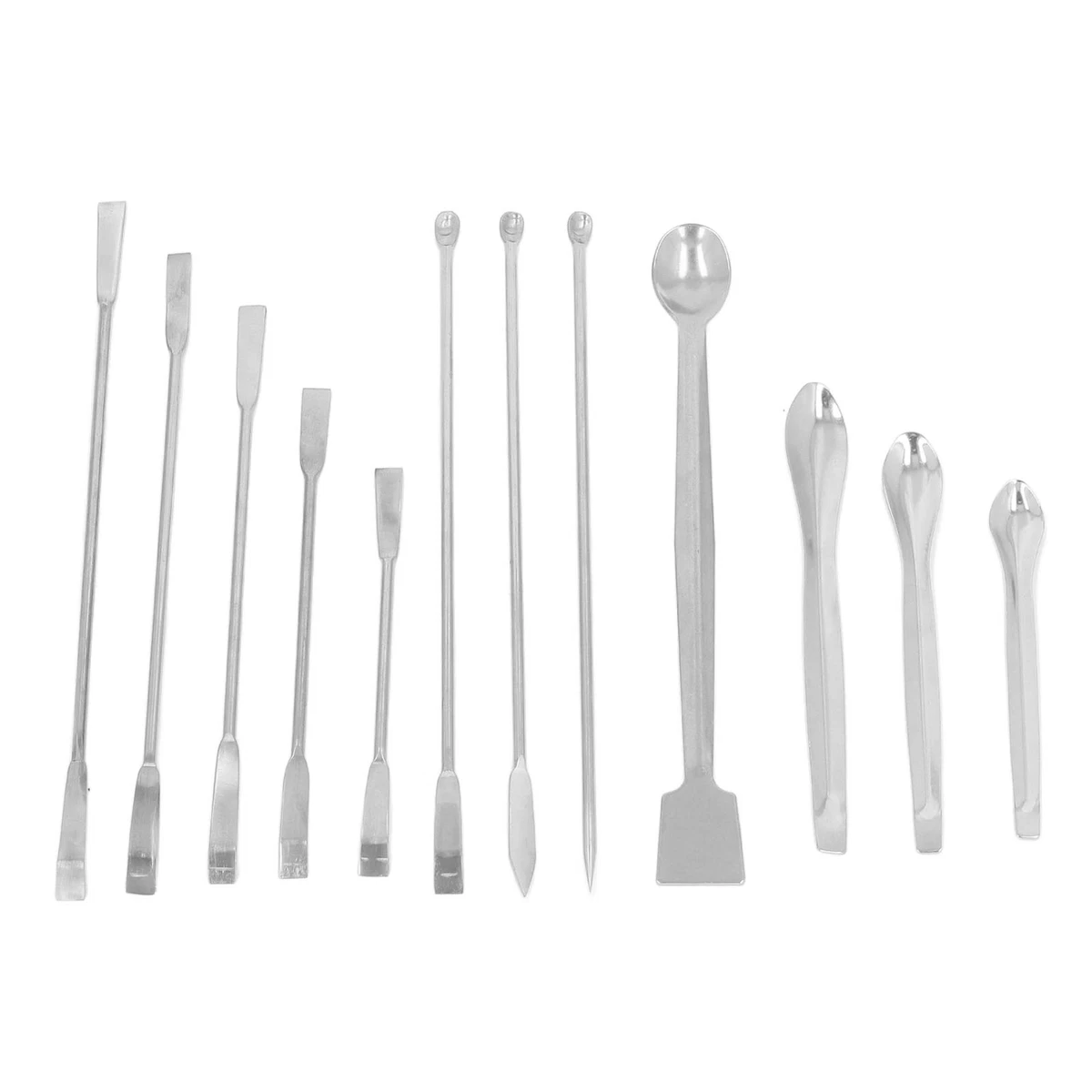 12Pcs Laboratory Spatula Stainless Steel Reagent Scoop Spoon Tool