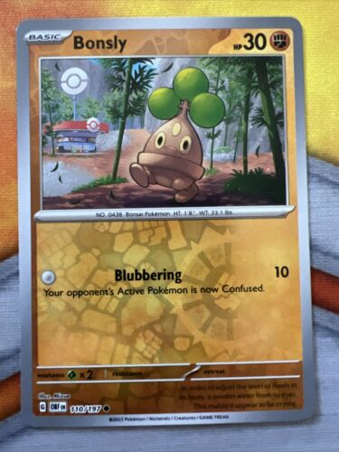 Bonsly  - Common - Reverse Holo - Scarlet & Violet -Obsidian Flames 110/197 - NM - Foto 1 di 6