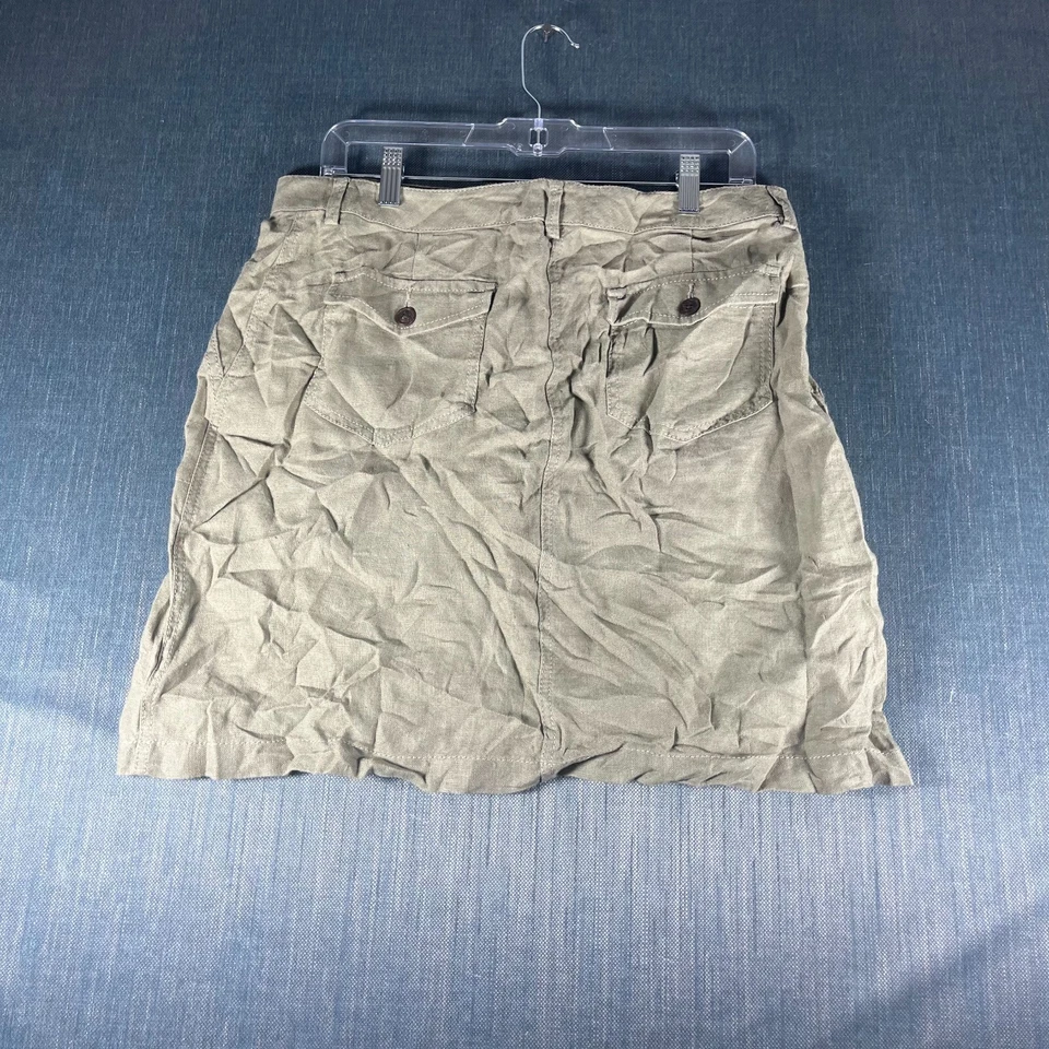Falda recta y lápiz L.L.Bean para mujer 14 pequeños bolsillos caqui de lino cremallera mosca Foto 4 de 4