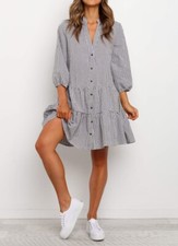 Petal And Pup DARIA Mini DRESS BLACK M / L Au 10 - 12 Babydoll Grey White Check