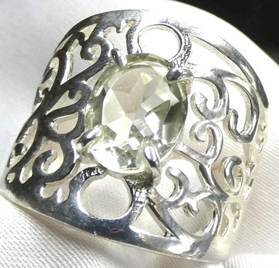 💝 Prasiolith Ring 925 Silber Gr. 17,5 (55) facettiert, mod. UNIKAT - Bild 1 von 4