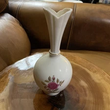 Vintage Lenox 8" Porcelain Cream Rose Bud Vase RHODORA Design 24k Gold Trim 