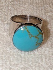 Large Turquoise 925 Sterling Silver Wide Band Ring Size 6.5-6.75 - 11.77g