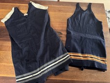 2 Vintage 1920s-30s Sears Navy Blue Wool Knit Swimsuit, White Stripes  Orange