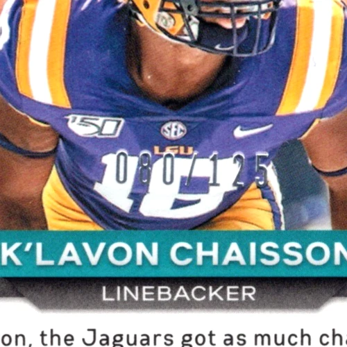 2020 Panini Prizm Rookie Purple Prizm ⭐#'d/125⭐ K'Lavon Chaisson #352 Rookie RC - Image 3 of 3