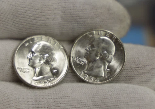 (2) 1954 S US Washington Quarters 25c Nice Unc From Original Roll.