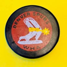 1975-76 WHA Denver Spurs Official Game Puck on Biltrite Slug with WHA Reverse