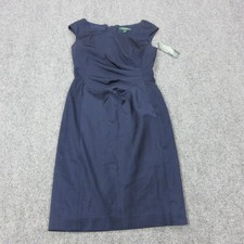 Lauren Ralph Lauren Dress Womens 4 Blue Ruched Sheath Boat Neck Cap Sleeve