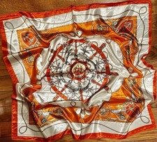 Vintage Square Sailing BOAT,WHEEL Anchor orange 35/35 Oversized silky SCARF