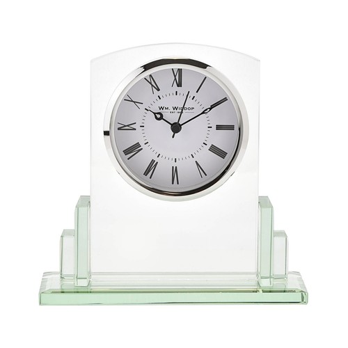 Art Deco Inspired Glass Pillar Mantel Clock By Wm Widdop - Picture 2 of 3