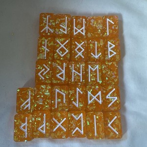 Orange  Sparkle Resin Rune Stones, Elder Futhark, Pagan Set Of 27