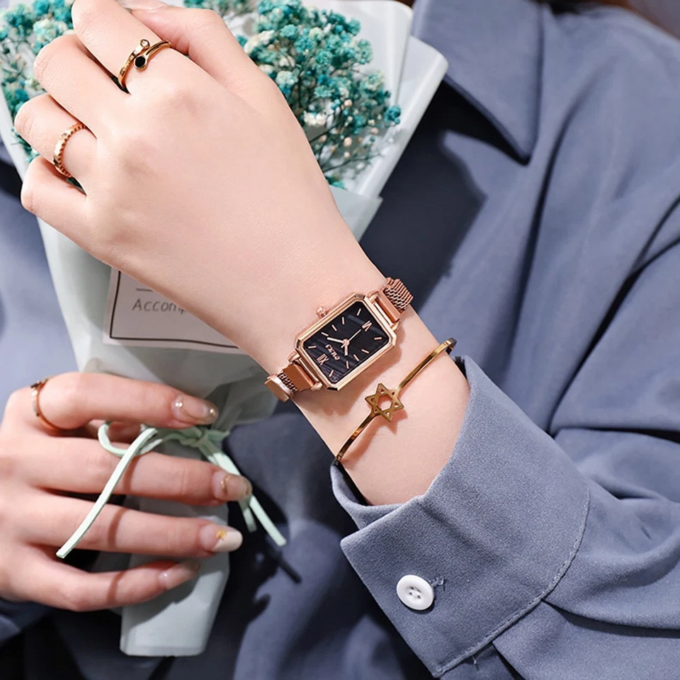 Montre femme style r??tro avec petit cadran carr?? et bracelet vert tendance - Photo 4/4