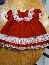 Hugs and Kisses Red Dress Childs Sz 18L Lace Ribbon Buttons On Back Made In USA