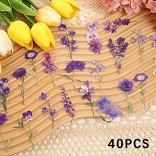 40PCS Purple Series Flower Pet Stickers Self Adhesive Glossy Plant Theme Decals