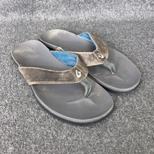 OLUKAI Alania Flip Flop Sandals Mens 12 Brown Leather Gray